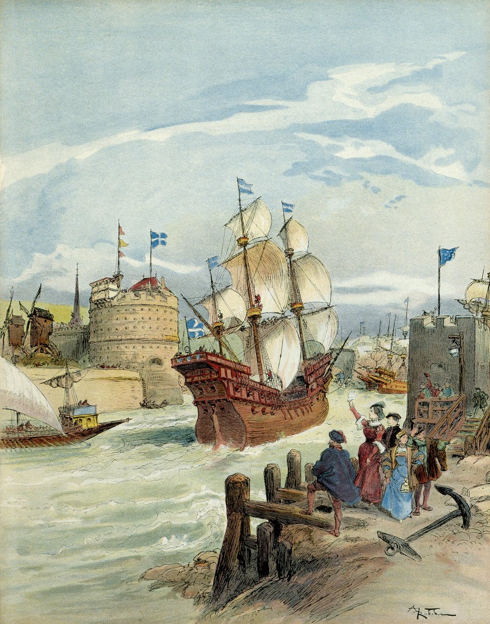Den franske flåten i Le Havre, som ble etter beslutning av Francois I av Albert Robida