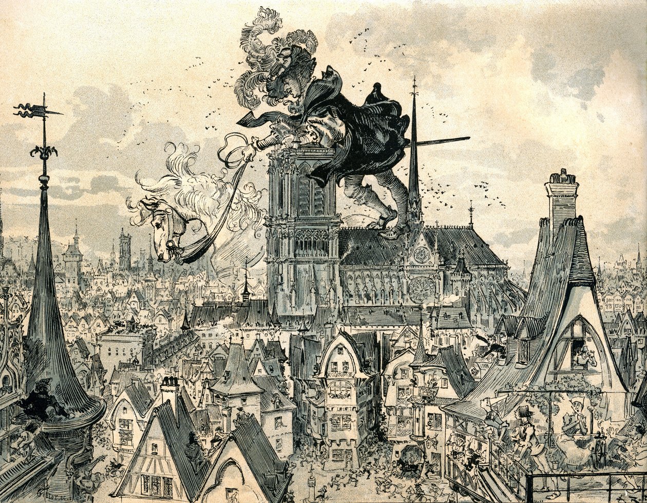Giant Gargantua hopper fra hesten sin av Albert Robida