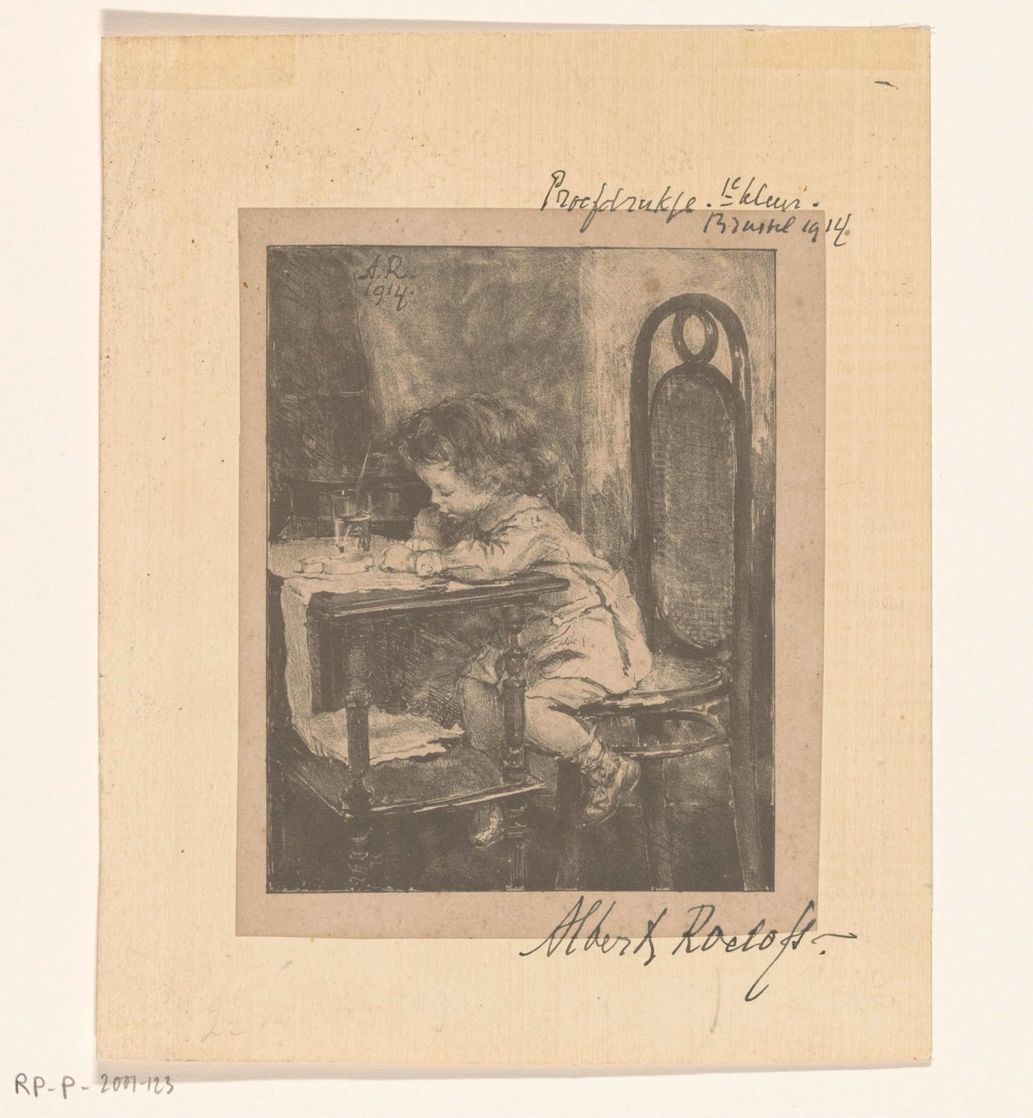 Jente sitter ved bordet og tegner av Albert Roelofs (signed by artist)