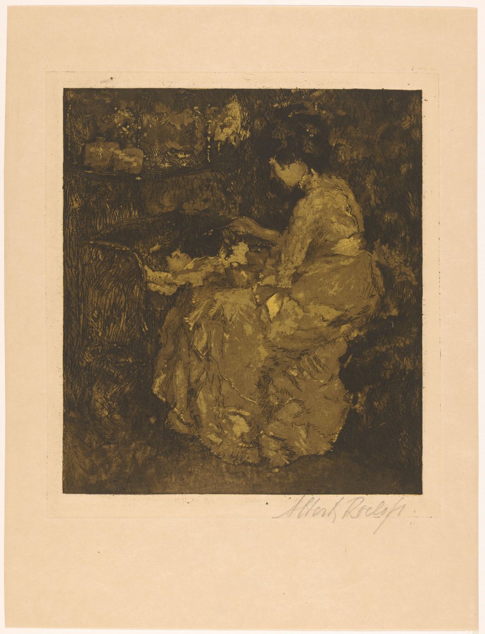 Kvinne mater et barn i en krybbegrøt av Albert Roelofs (signed by artist)