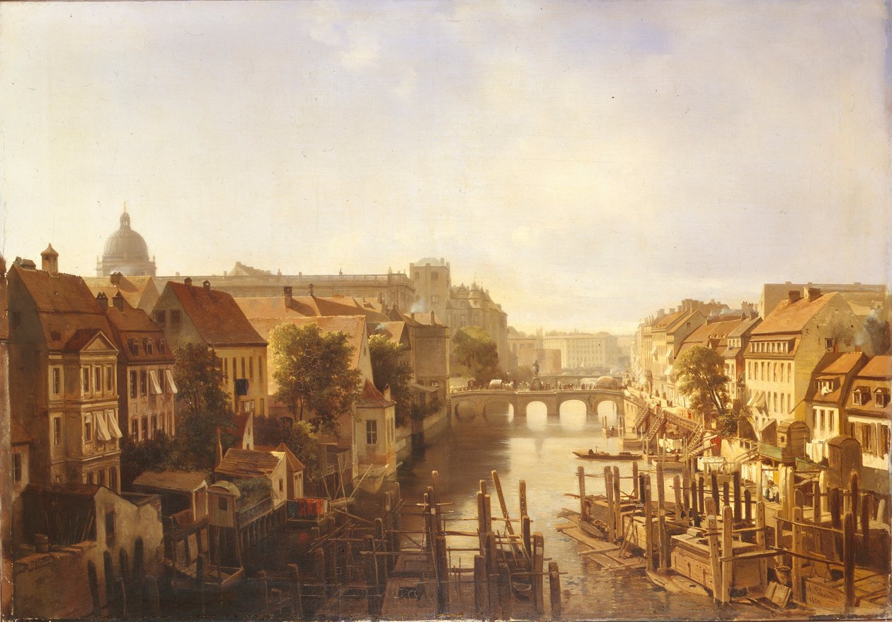 Utsikt over den lange broen fra Mühlendamm, 1850 av Albert Schwendy