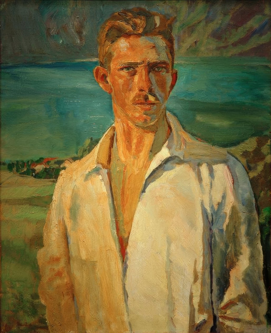 Selvportrett på Attersee av Albert Weisgerber