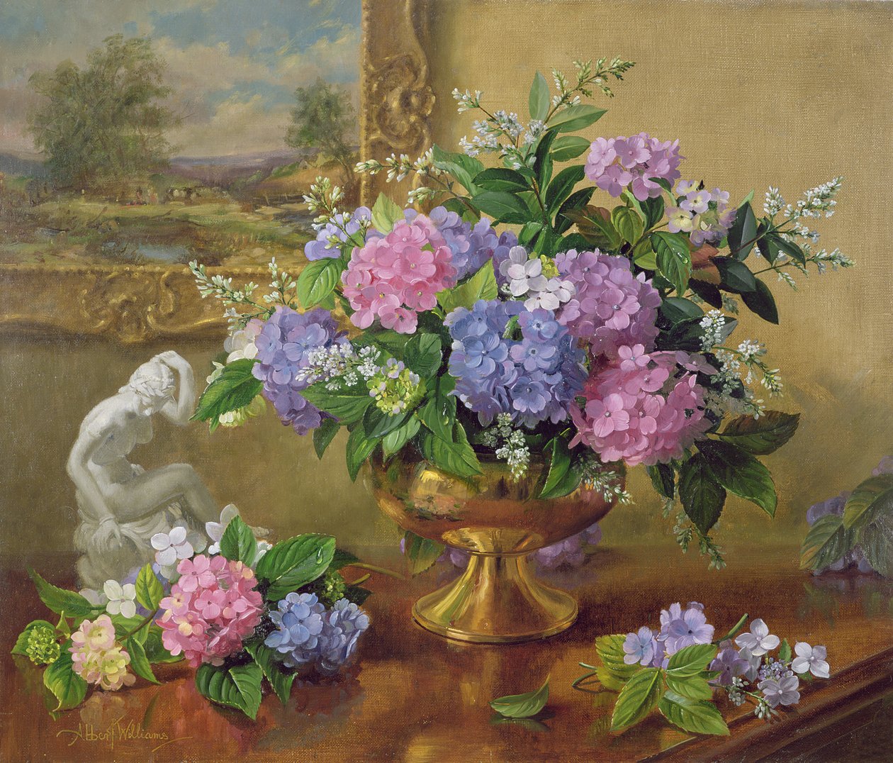 AB211B stilleben av hortensiaer og syriner av Albert Williams