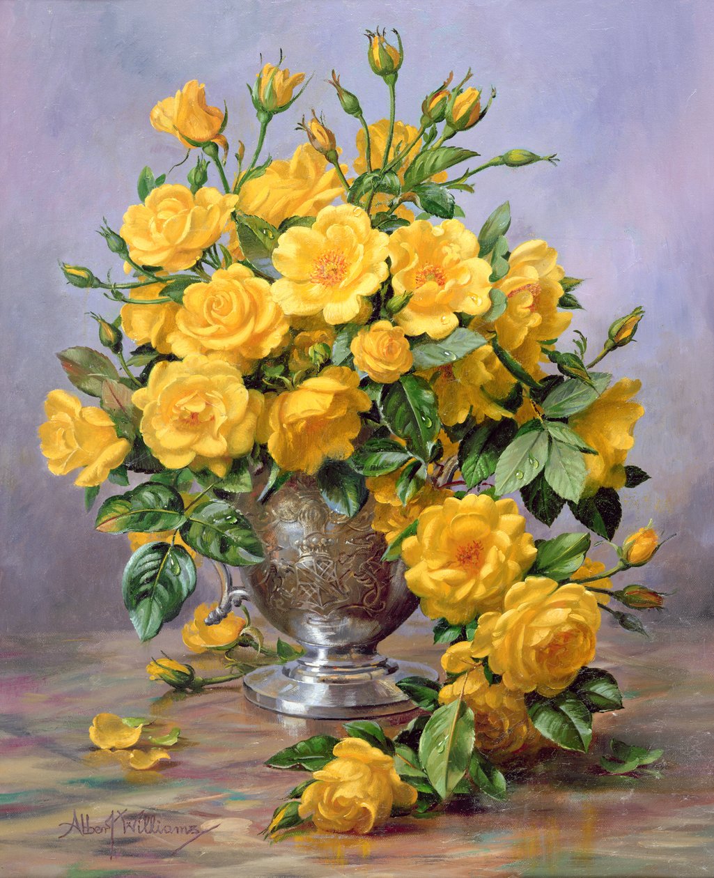 Bright Smile - Roses in a Silver Vase av Albert Williams