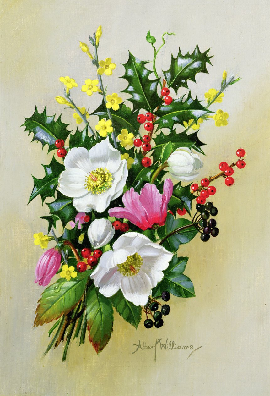 Spray av dogrose, kristtorn, misteltein og lerkespore av Albert Williams