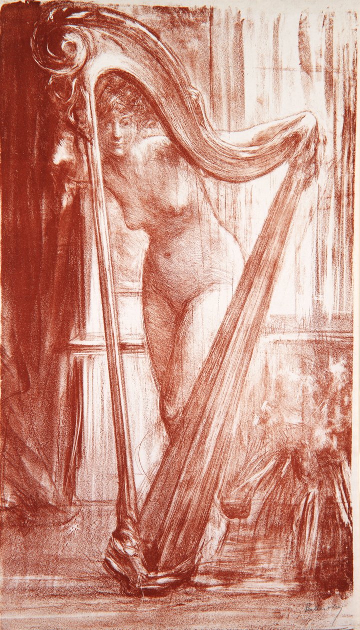 Ung jente med harpe, 1903 av Albert de Belleroche