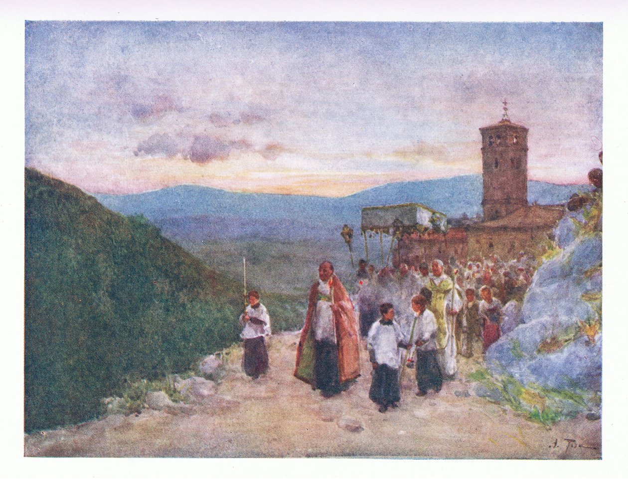 Prosesjon med verten på Subiaco, fra Roma utgitt av A & C Black Ltd, 1925 av Alberto Pisa