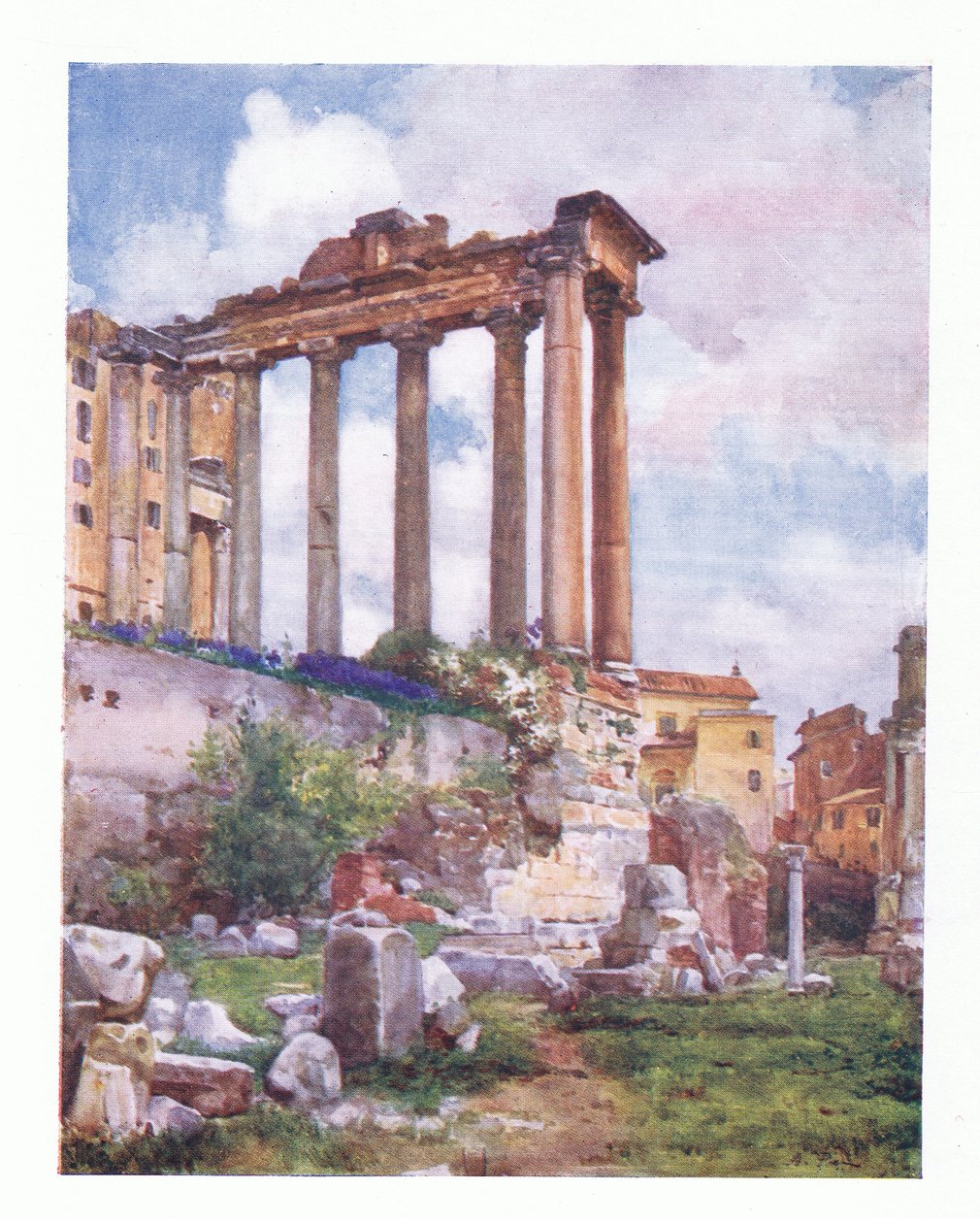 Temple of Saturn, fra Basilica Julia in the Forum, fra Roma utgitt av A & C Black Ltd, 1925 av Alberto Pisa
