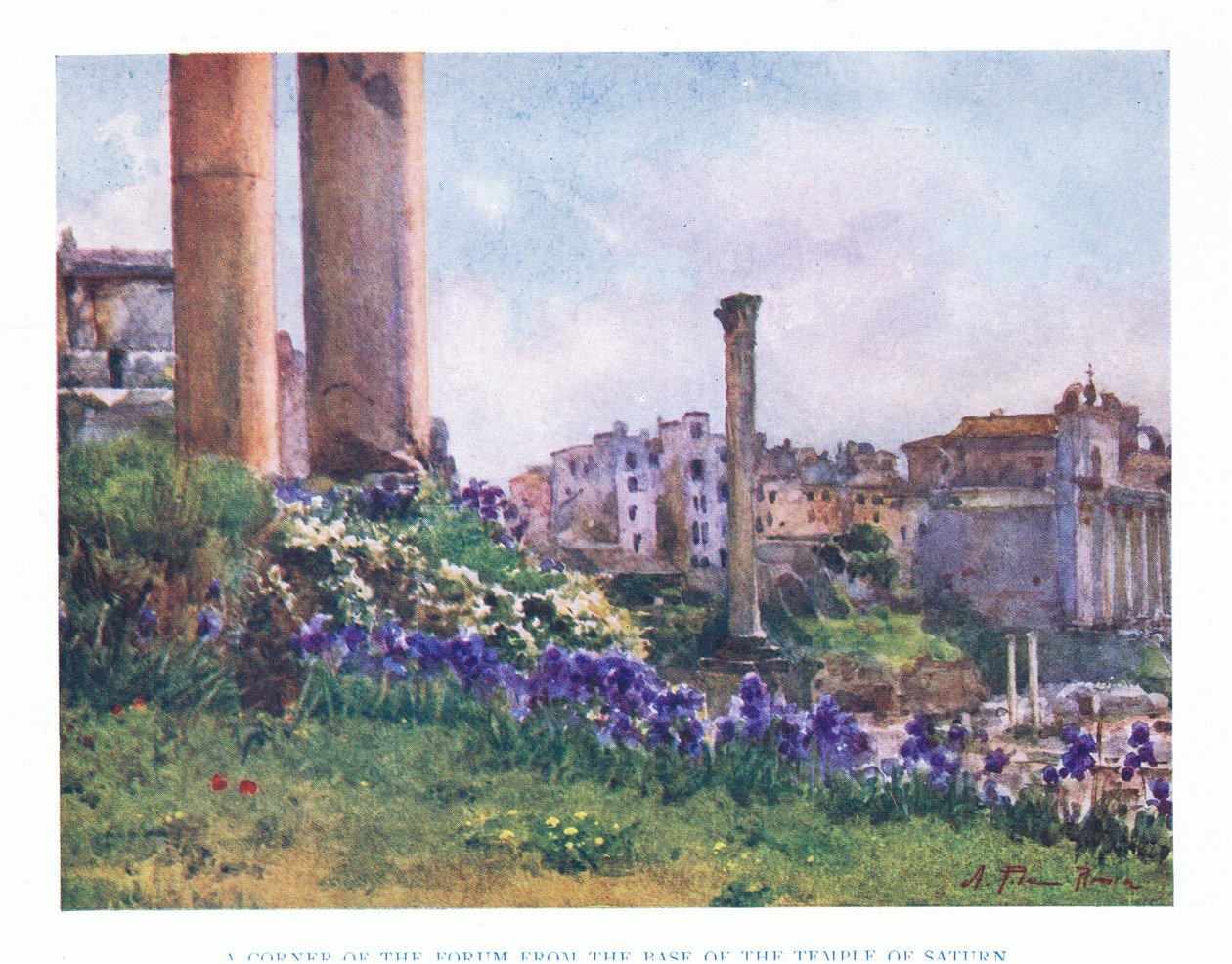 Hjørnet av forumet, fra bunnen av Saturn-tempelet, fra Roma utgitt av A & C Black Ltd, 1925 av Alberto Pisa
