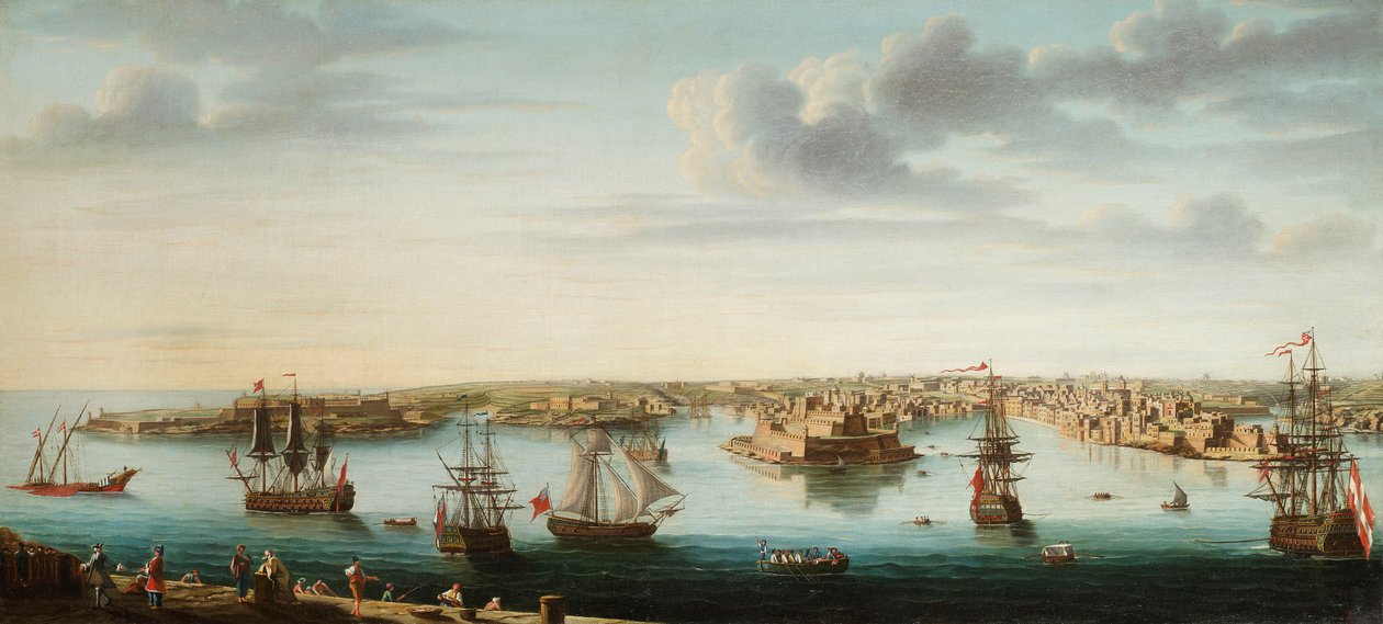 Ett av et sett med syv utsikter over Valletta, Malta og omegn, ca. 1753 av Alberto Pullicino
