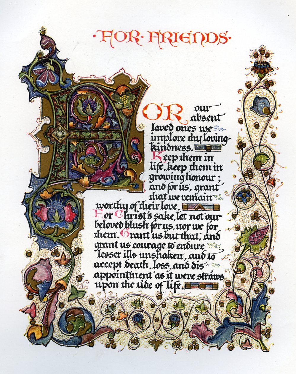 Stevenson's Prayer for Friends, fra 'Prayers Written at Vailima', utgitt i London av Chatto und Windus med illustrasjoner av Alberto Sangorski, 1928 (trykt papir med belysning) av Alberto Sangorski