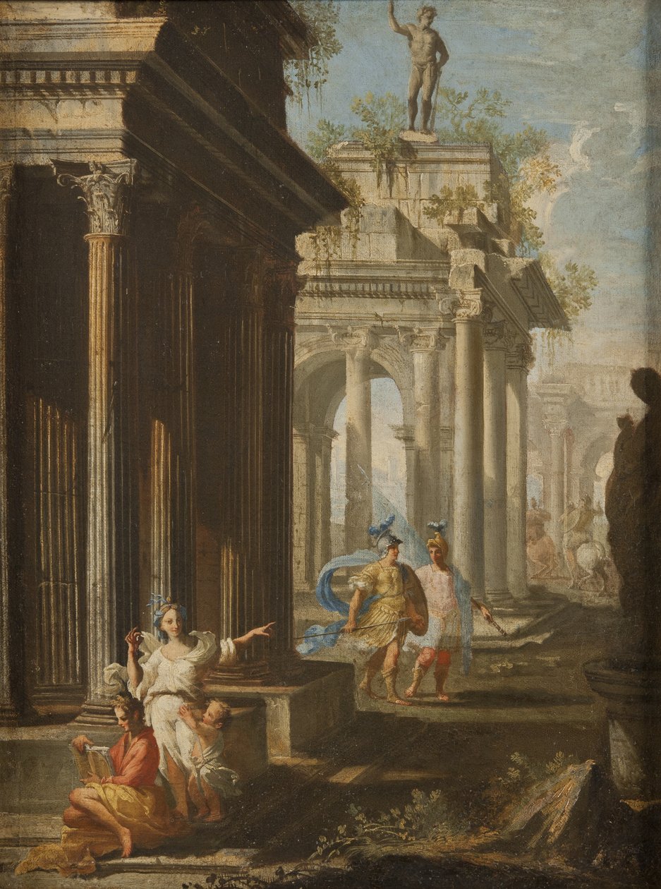 Jente som leser ved Corinthian Temple, ca. 1710 av Alberto Carlieri