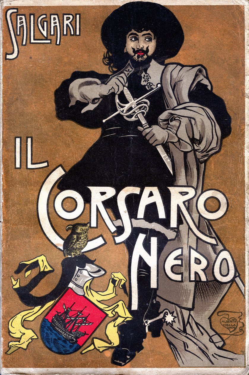 Omslag til romanen Il Corsaro Nero The Black Privateer av Emilio Salgari (1863 - 1911) av Alberto Della Valle