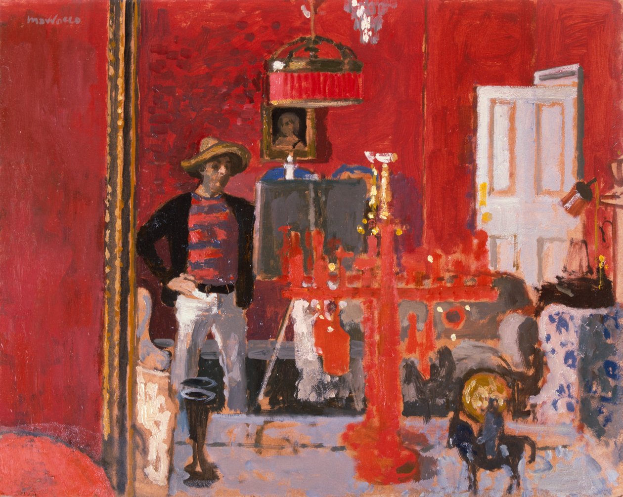 Selvportrett i en tyrkisk hatt (olje om bord) av Alberto Morrocco