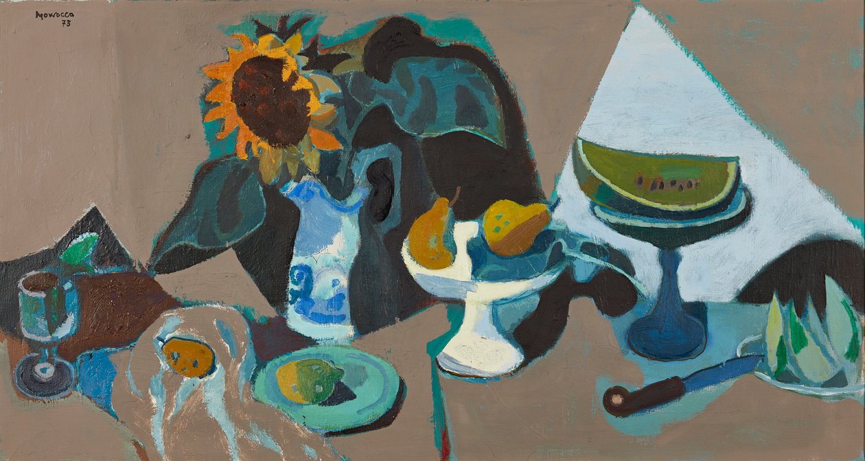 Stilleben med solsikke (olje på lerret) av Alberto Morrocco