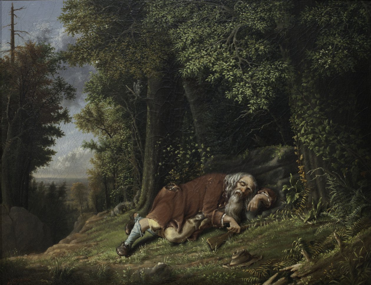 Rip Van Winkle Asleep, 1879-80 (olje på lerret) av Albertus D.O Browere