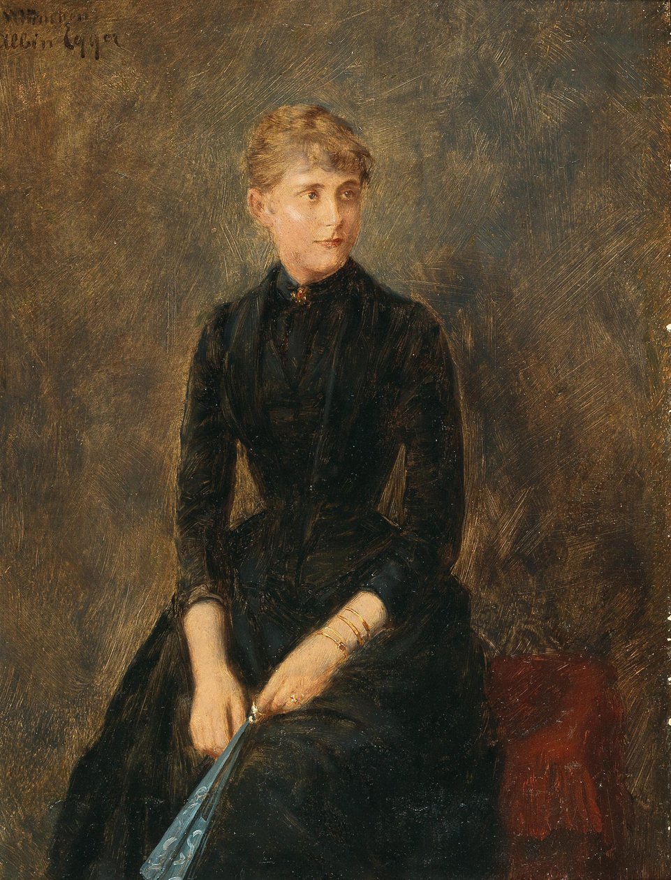Portrett av sangeren Hedwig Helbig 1869-1951, ca. 1889. av Albin Egger Lienz