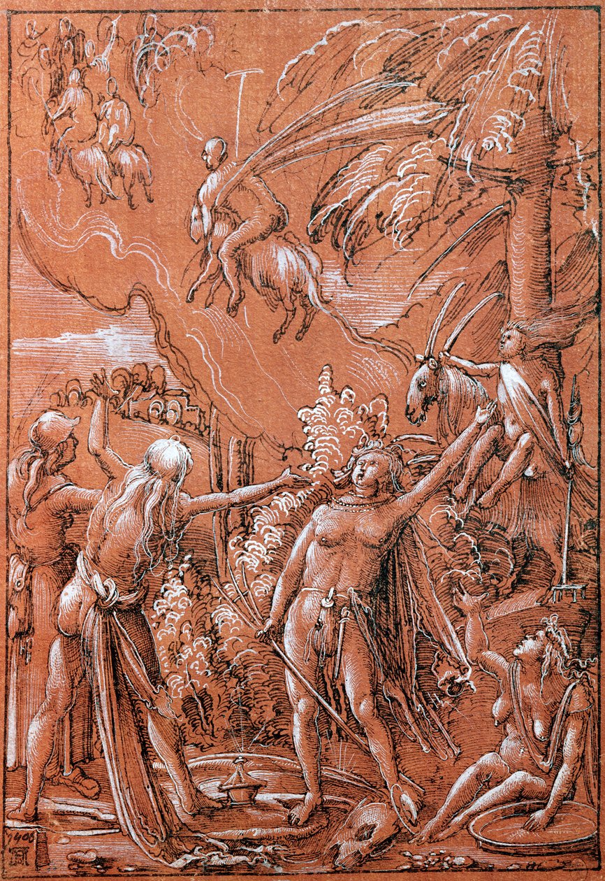 Avreise til sabbaten, 1506 (penn og blekk og gouache på papir) av Albrecht Altdorfer