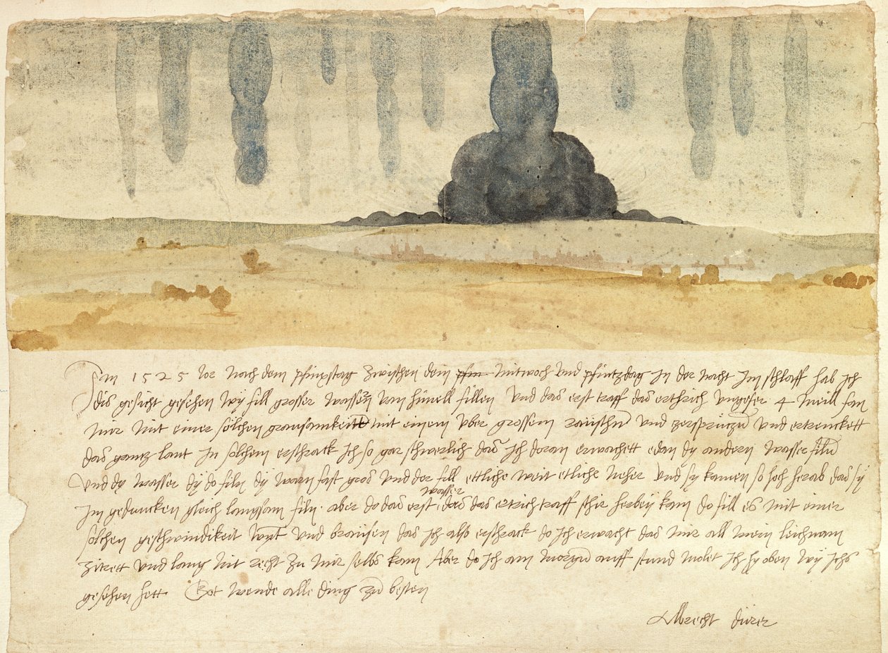 Drømmelandskap med tekst, 1526 (penn og blekk og wc på papir) av Albrecht Dürer