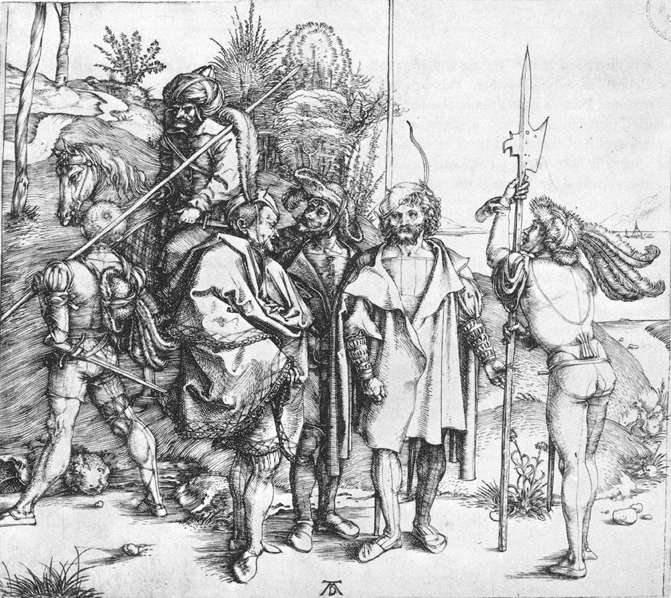 Fem Lansquenets og en orientalsk til hest av Albrecht Dürer
