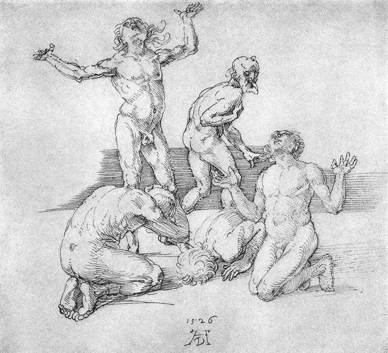 Fem mannlige nakenbilder av Albrecht Dürer