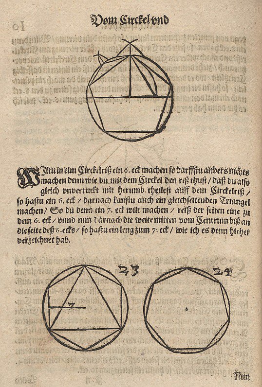 Konstruksjon av en femkant, sekskant og heptagon av Albrecht Dürer