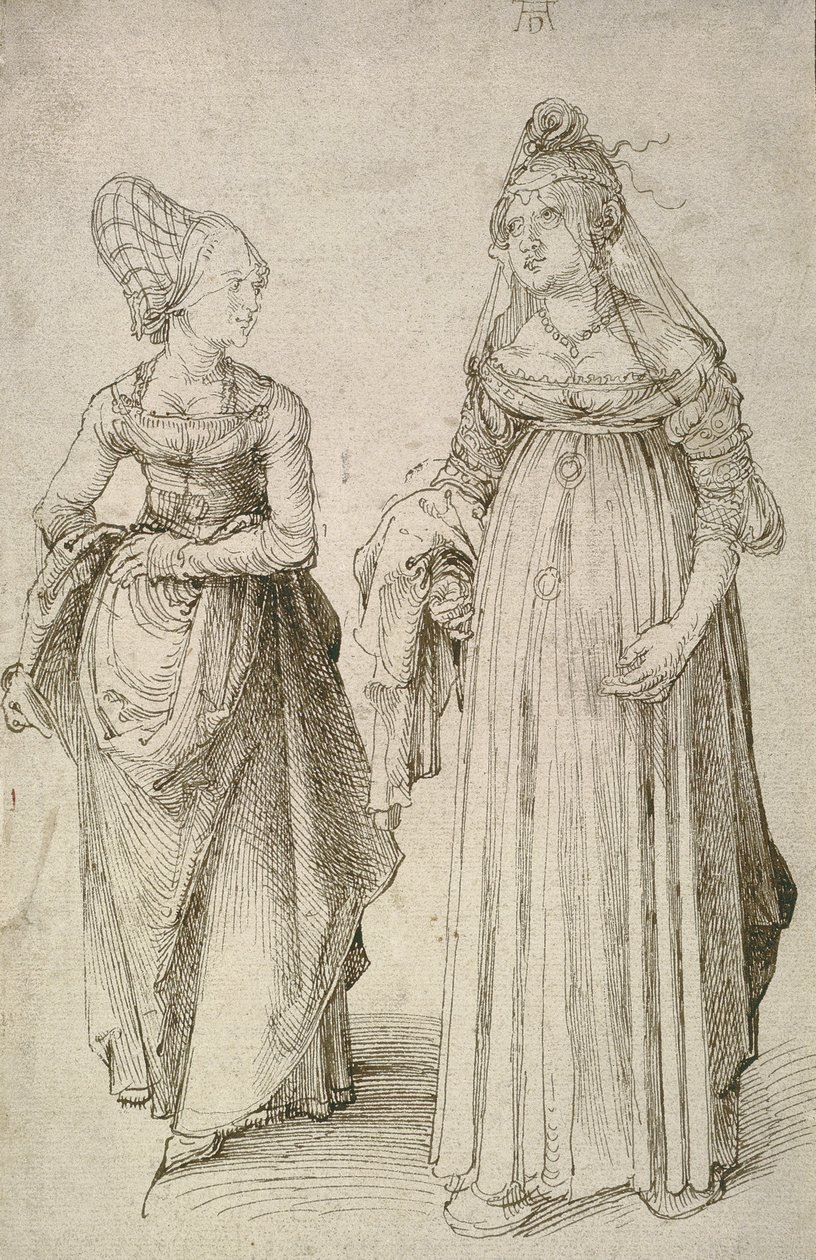 Dame i venetiansk kjole i kontrast med en Nürnberg Hausfrau av Albrecht Dürer