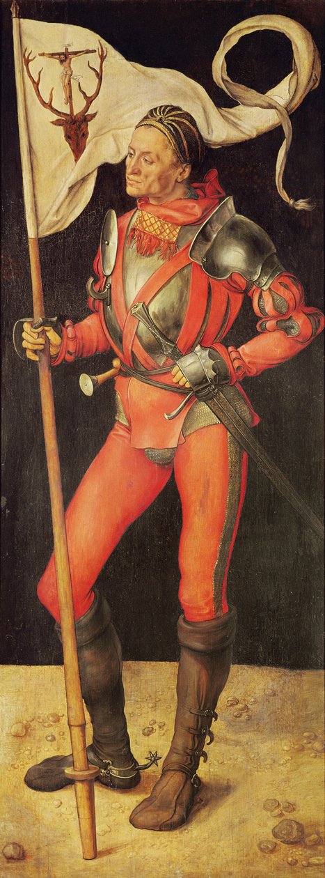 Lukas Paumgartner fremstilt som Saint Eustace, høyre panel av Paumgartner altertavle, ca. 1500 (tempera på panel) (se også 495745) av Albrecht Dürer
