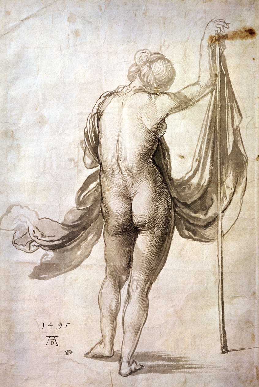 Nakenstudie eller, naken kvinne fra baksiden av Albrecht Dürer