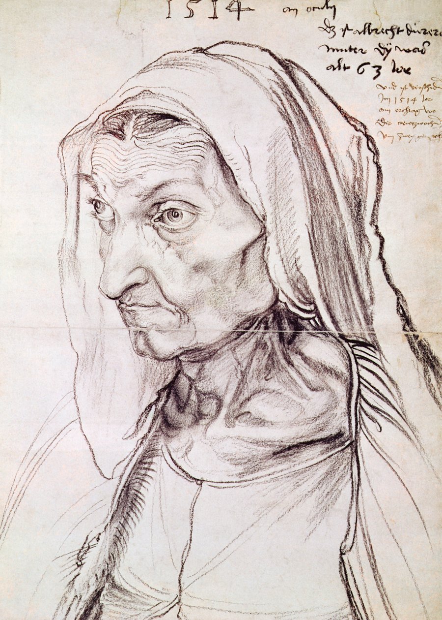 Portrett av kunstnerens mor, 1514 (kull på papir) av Albrecht Dürer