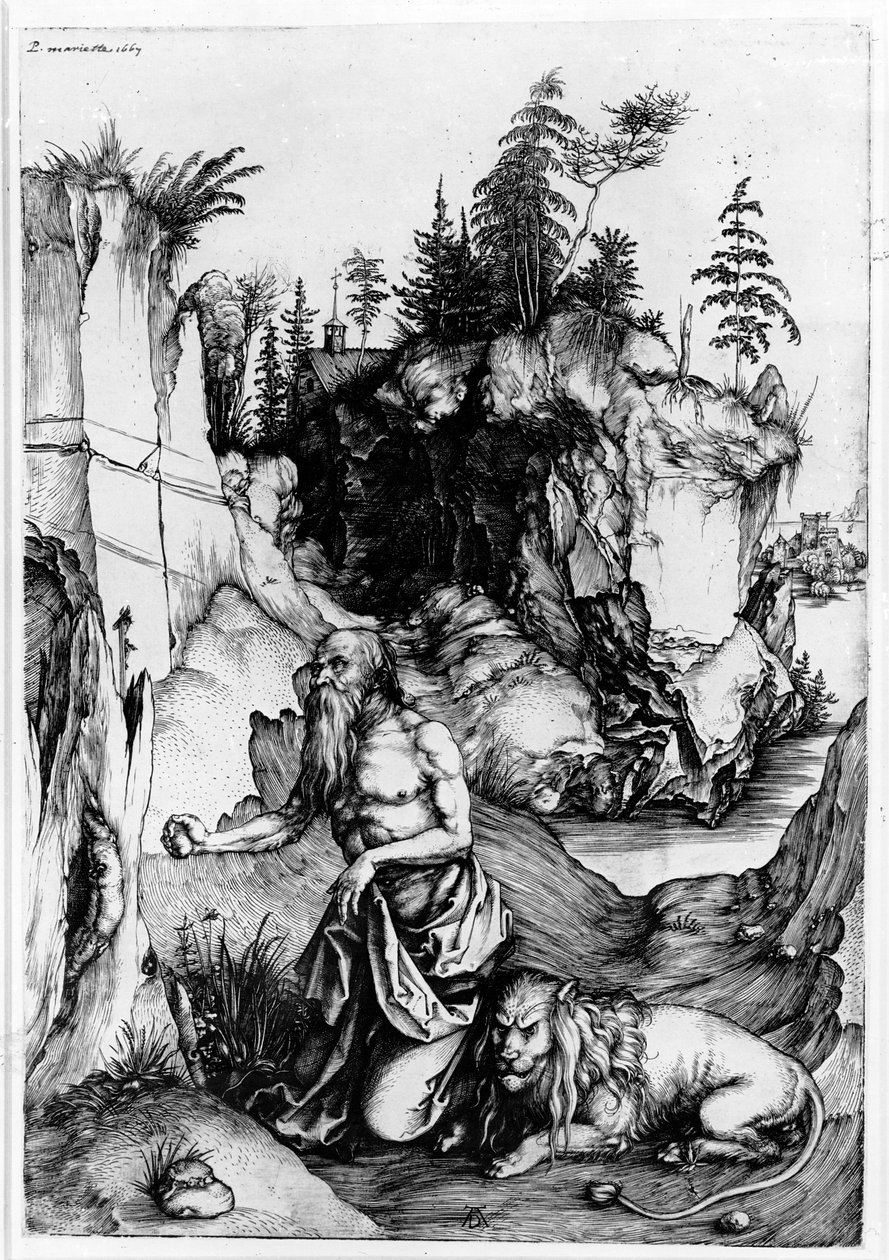 St. Hieronymus i villmarken, ca. 1496 av Albrecht Dürer