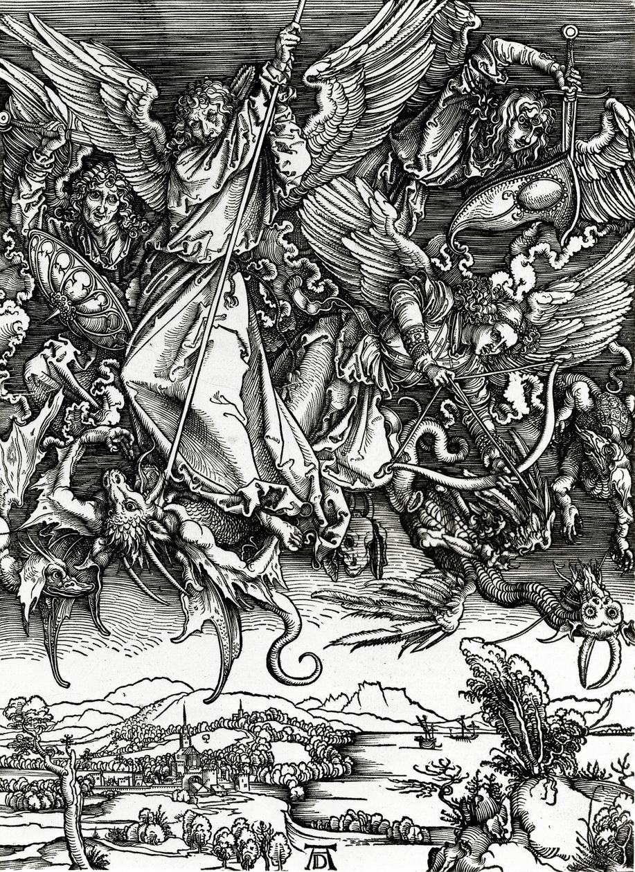 St. Michael kjemper mot dragen, 1498 av Albrecht Dürer