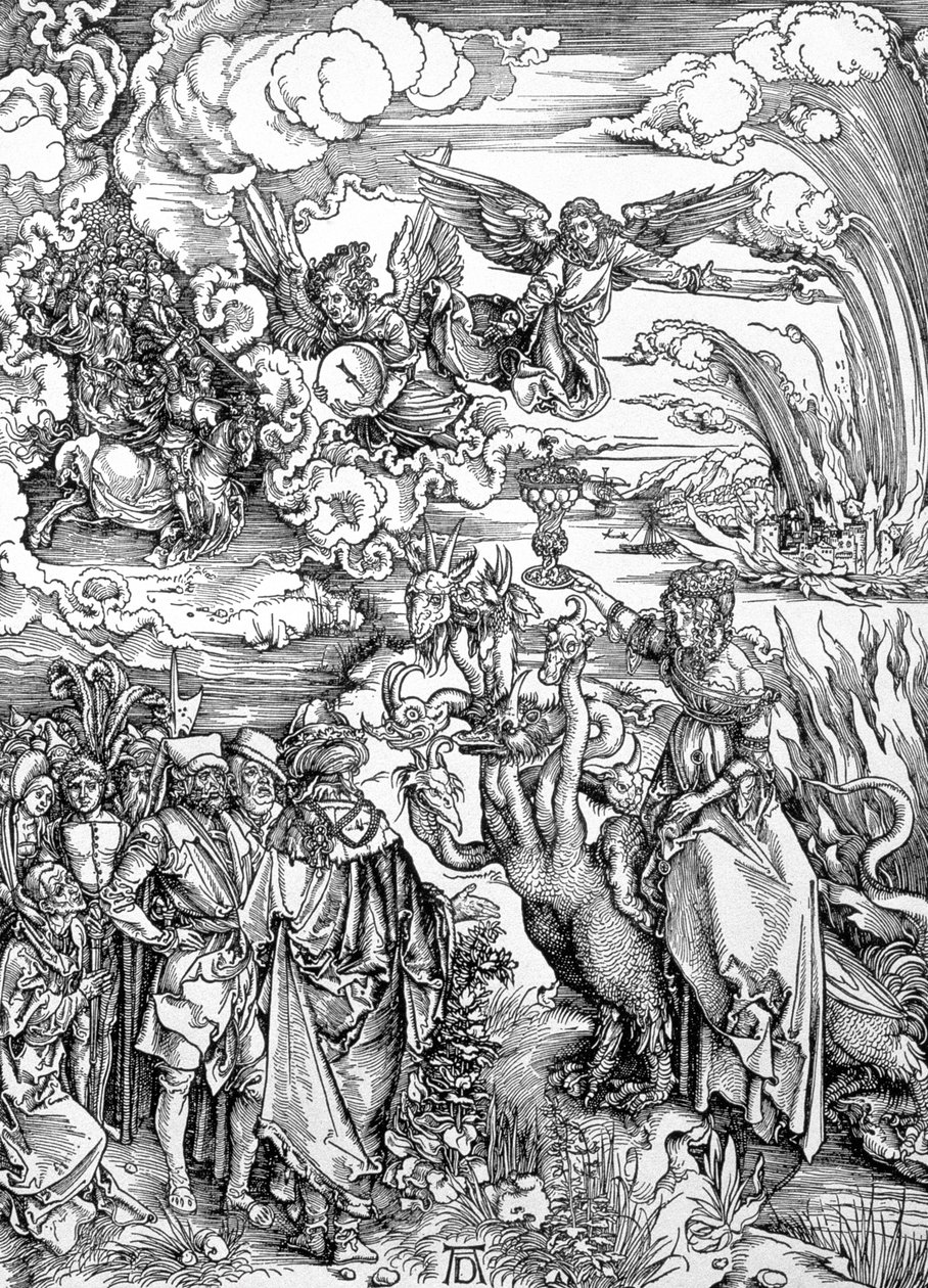 Den babylonske horen fra "Apocalypse" eller "The Revelations of St. John the Divine", pub. 1498 av Albrecht Dürer