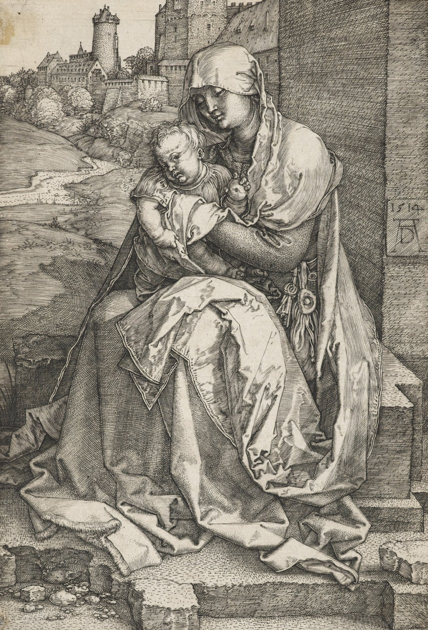 Jomfruen sitter ved en vegg av Albrecht Dürer