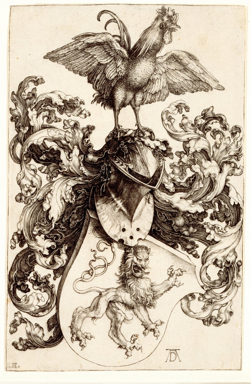 Våpenskjold med en løve og en hane, 1502-03 av Albrecht Dürer