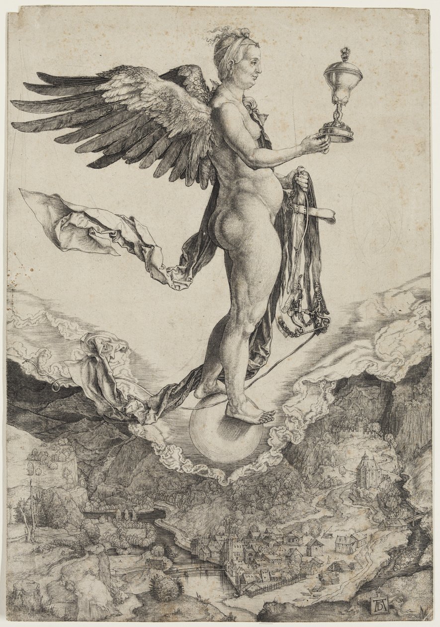 Nemesis, mellom 1501 og 1502 (gravering trykt med svart blekk på lagt papir) av Albrecht Dürer