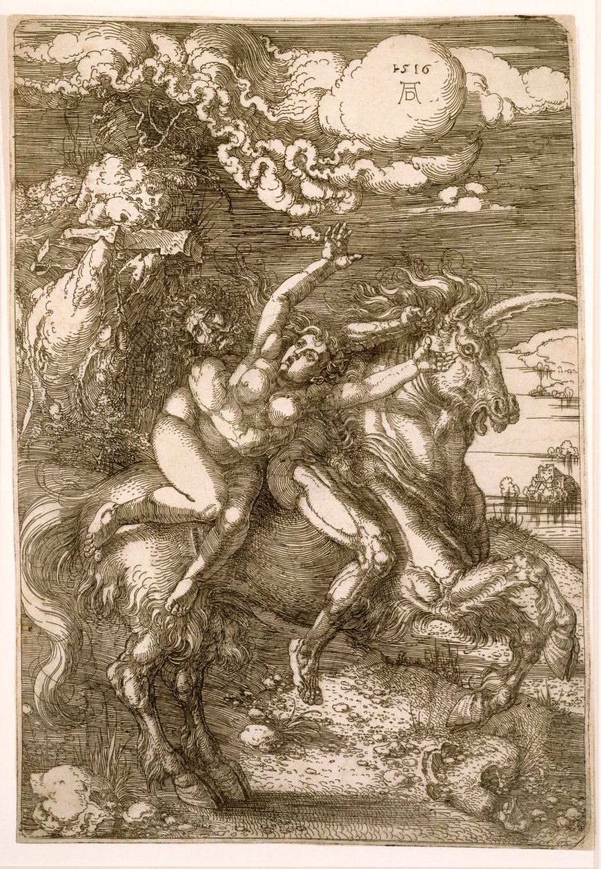 Voldtekt av Proserpina (bortføring på en enhjørning), 1516 av Albrecht Dürer
