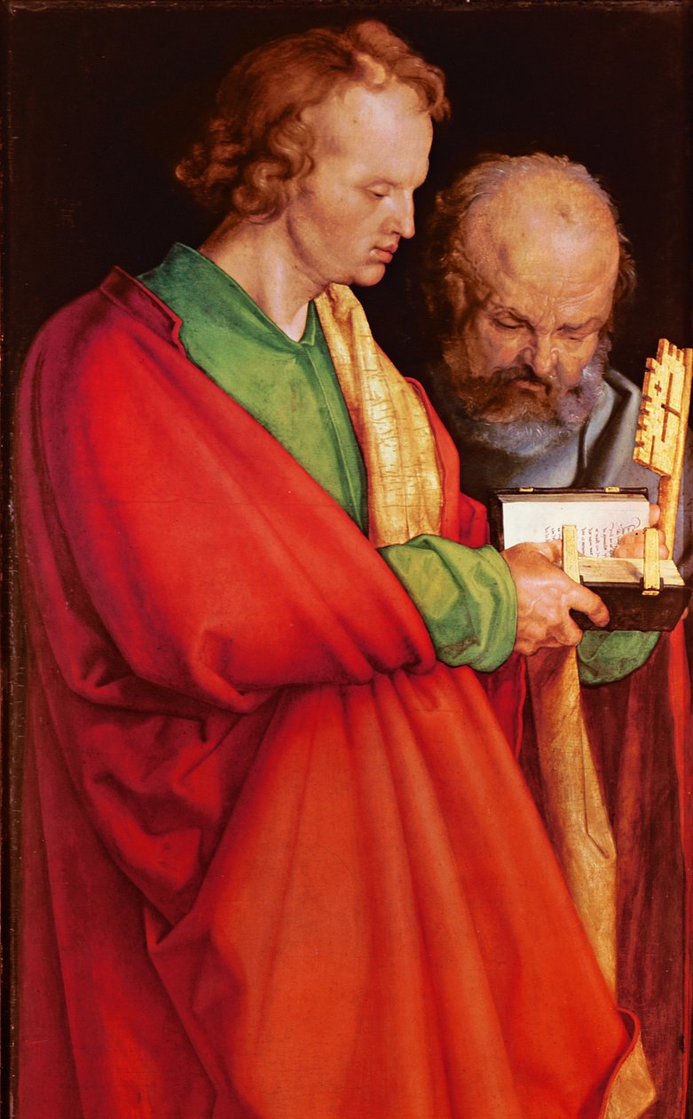 St. John med St. Peter, 1526 olje på paneldetalj av 170205 av Albrecht Dürer