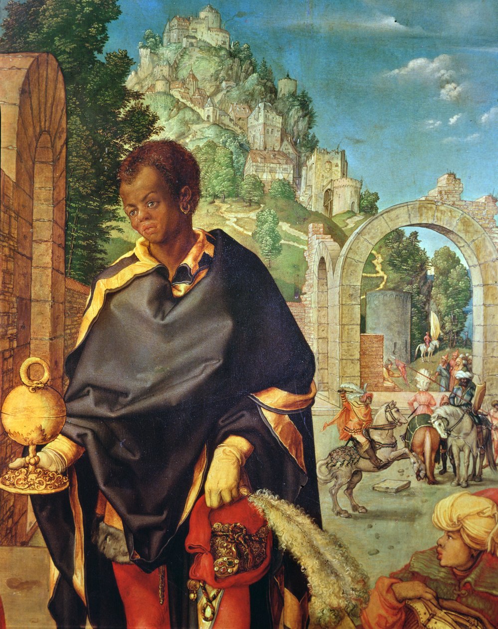 The Adoration of the Magi detalj av Balthazar, 1504 olje på panel av Albrecht Dürer