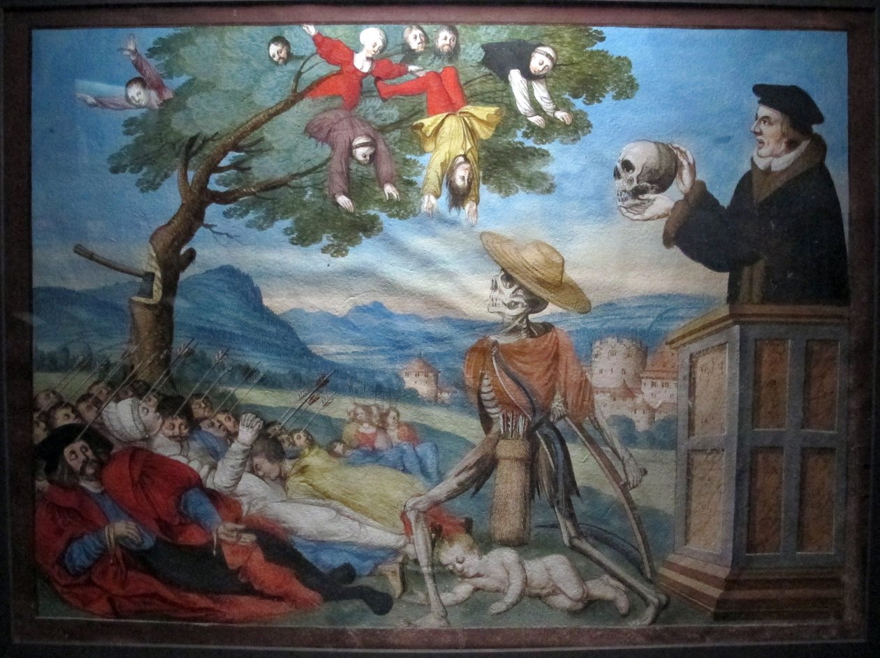 kopi av den tapte makabre dansen av m.manuel fra den dominikanske kirkegården i bern (1512-20) av Albrecht Kauw