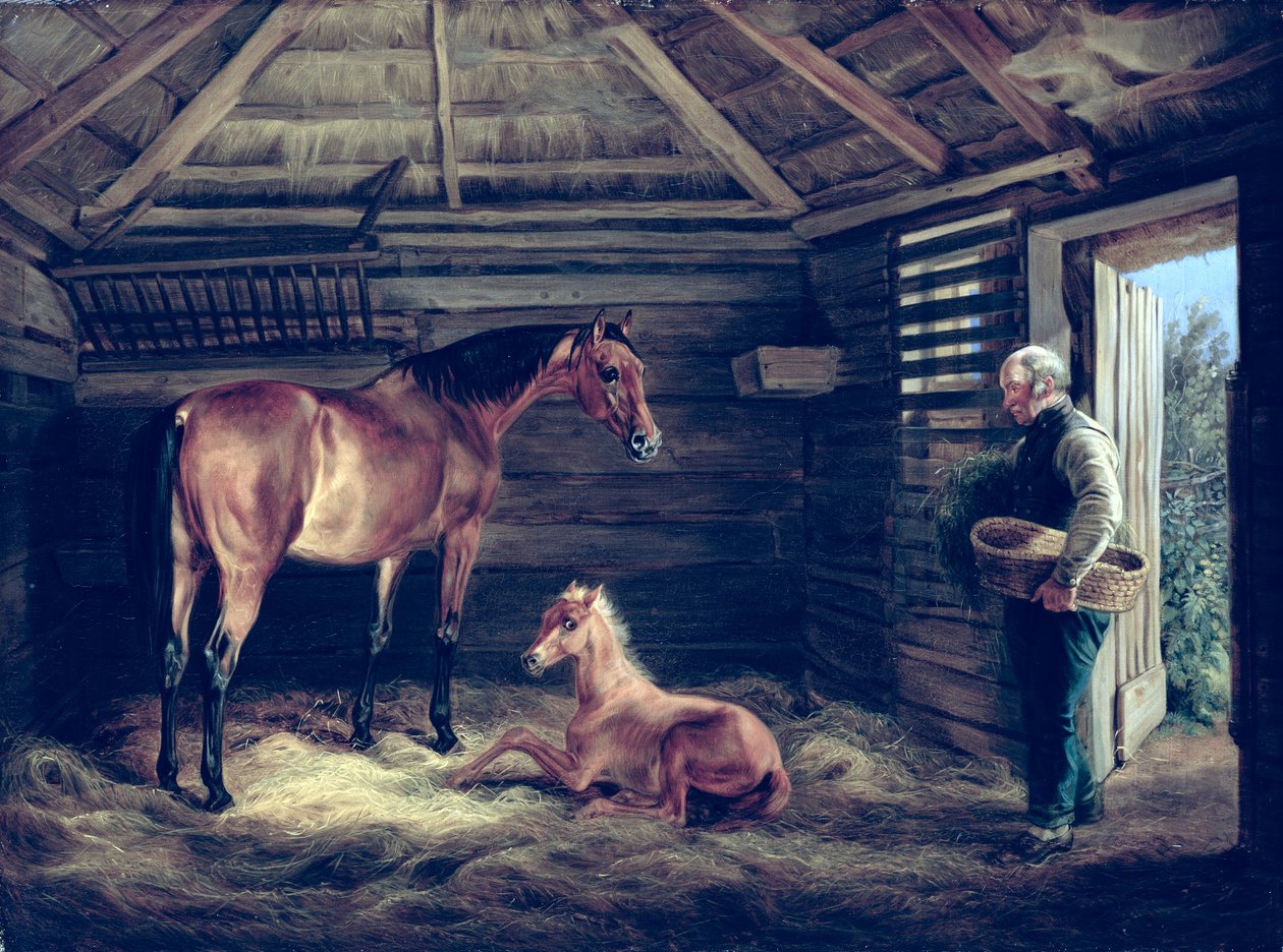 Engelsk hoppe med føll, 1833 av Albrecht Adam