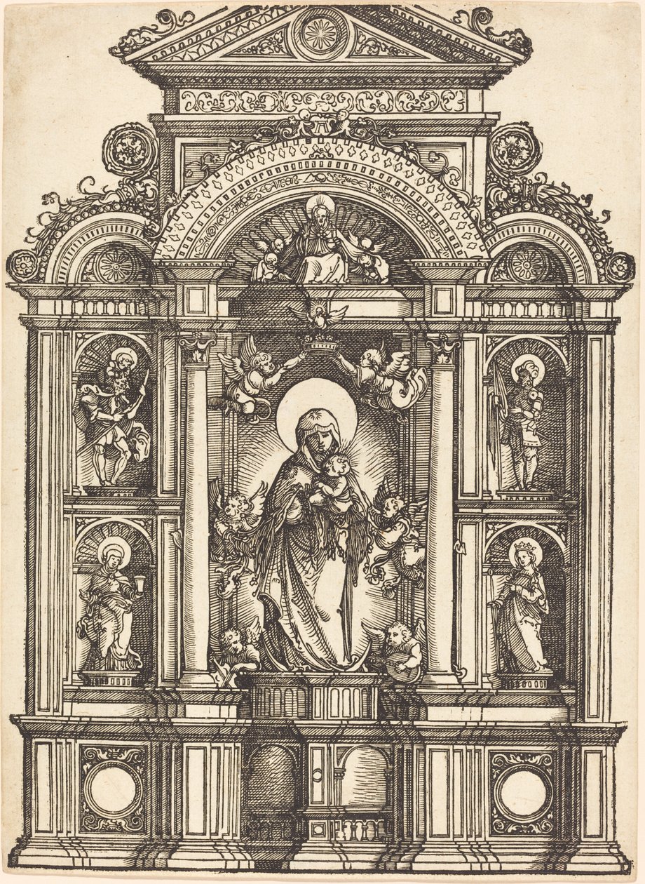 Alter med jomfruen og barnet og de hellige Christopher, Barbara, George og Catherine av Albrecht Altdorfer
