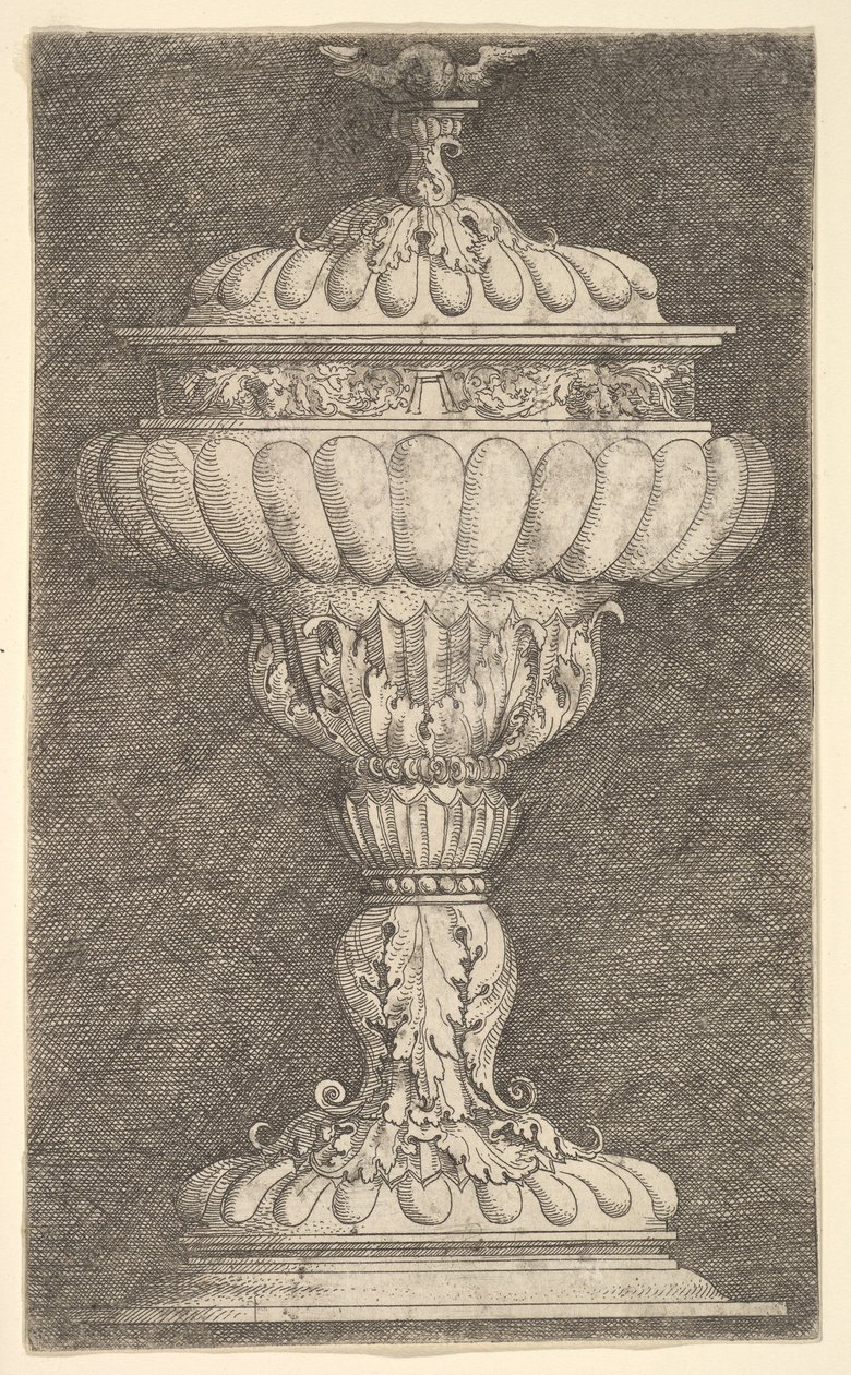 Dekket beger med en bevinget ball på toppen.n.d. av Albrecht Altdorfer