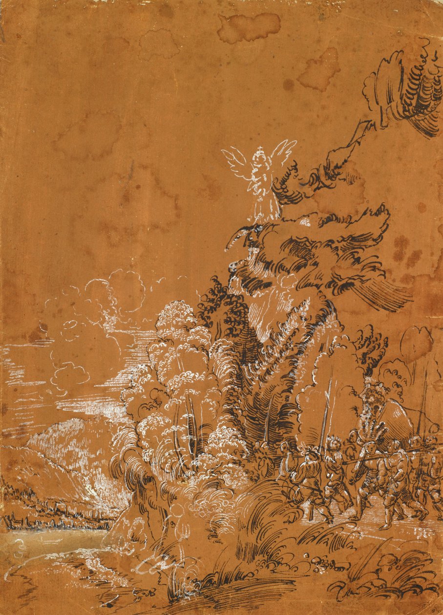 Skoglandskap med engler og leiesoldater av Albrecht Altdorfer