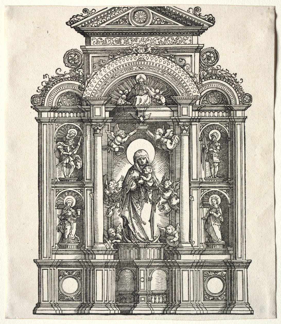 Storalter med jomfruen, i en grense mot SS. Christopher, George, Barbara, Catherine av Albrecht Altdorfer