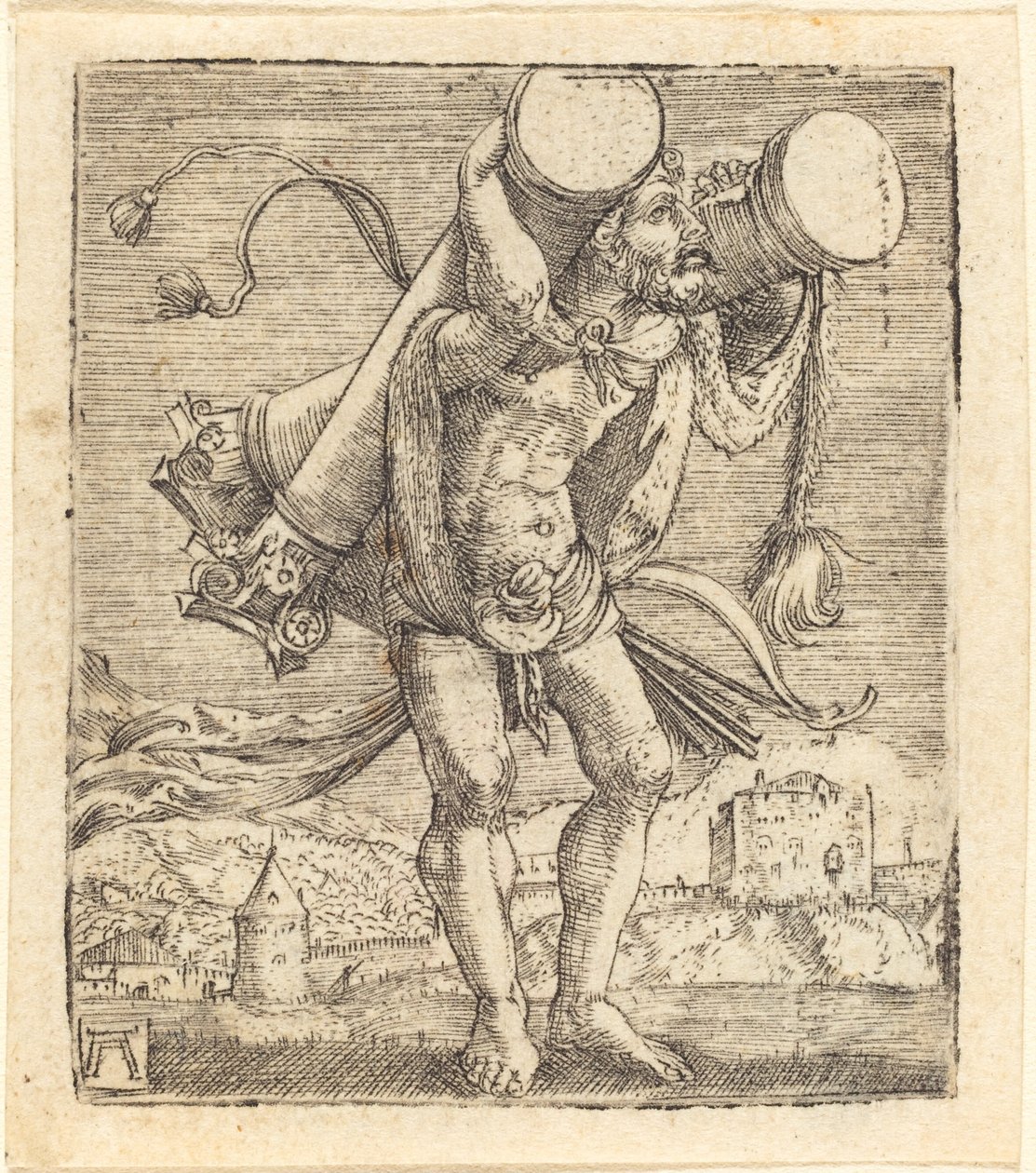 Hercules som bærer Gades-søylen av Albrecht Altdorfer