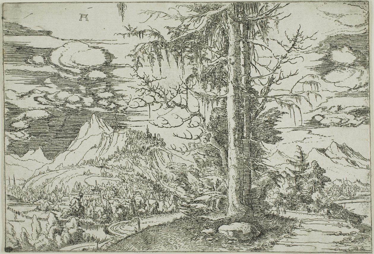Landskap med en dobbel gran av Albrecht Altdorfer