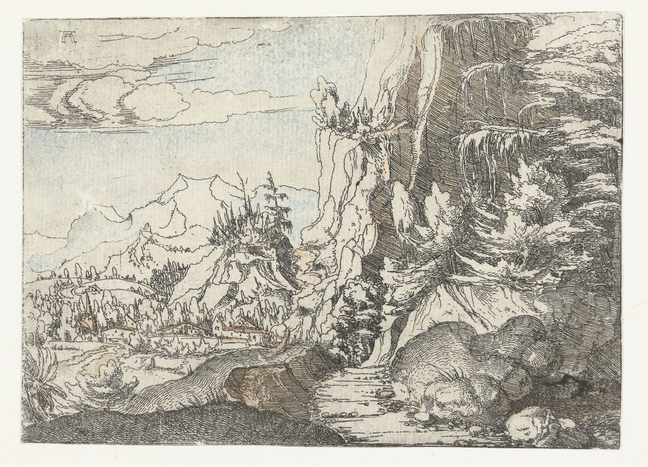 Landskap med mørk bergvegg av Albrecht Altdorfer