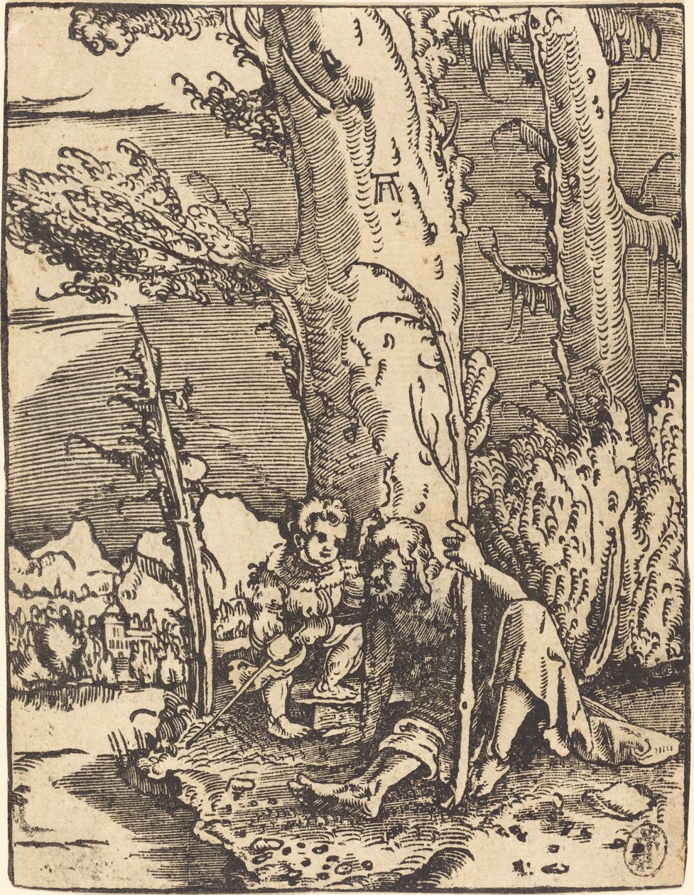 Saint Christopher sitter ved en elvebredd av Albrecht Altdorfer