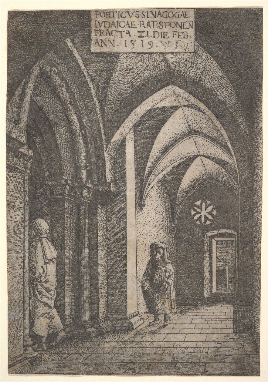 Inngangshallen til Regensburg-synagogen, 1519. av Albrecht Altdorfer